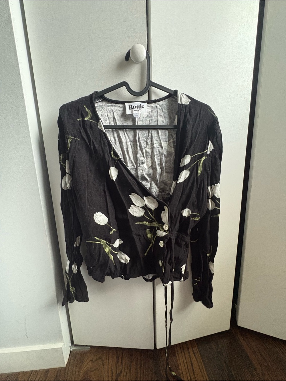 Rouje Paris Black Floral Button-Front Women's Top